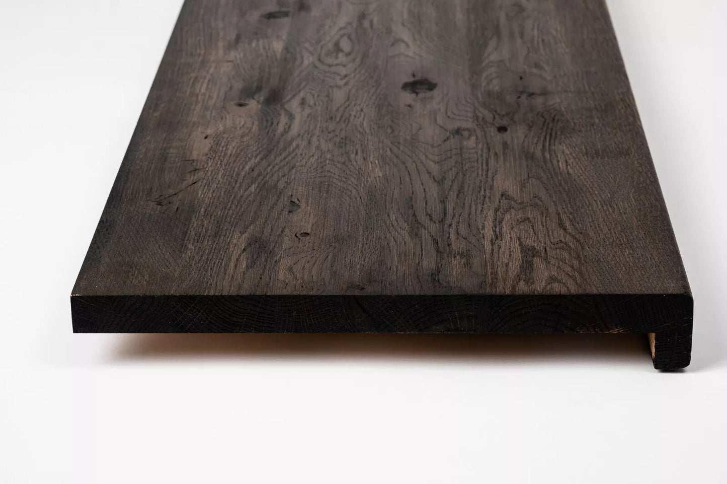 Stair tread Windowsill with overhang Oak Rustic, full stave lamellas, 20 mm, Black oil