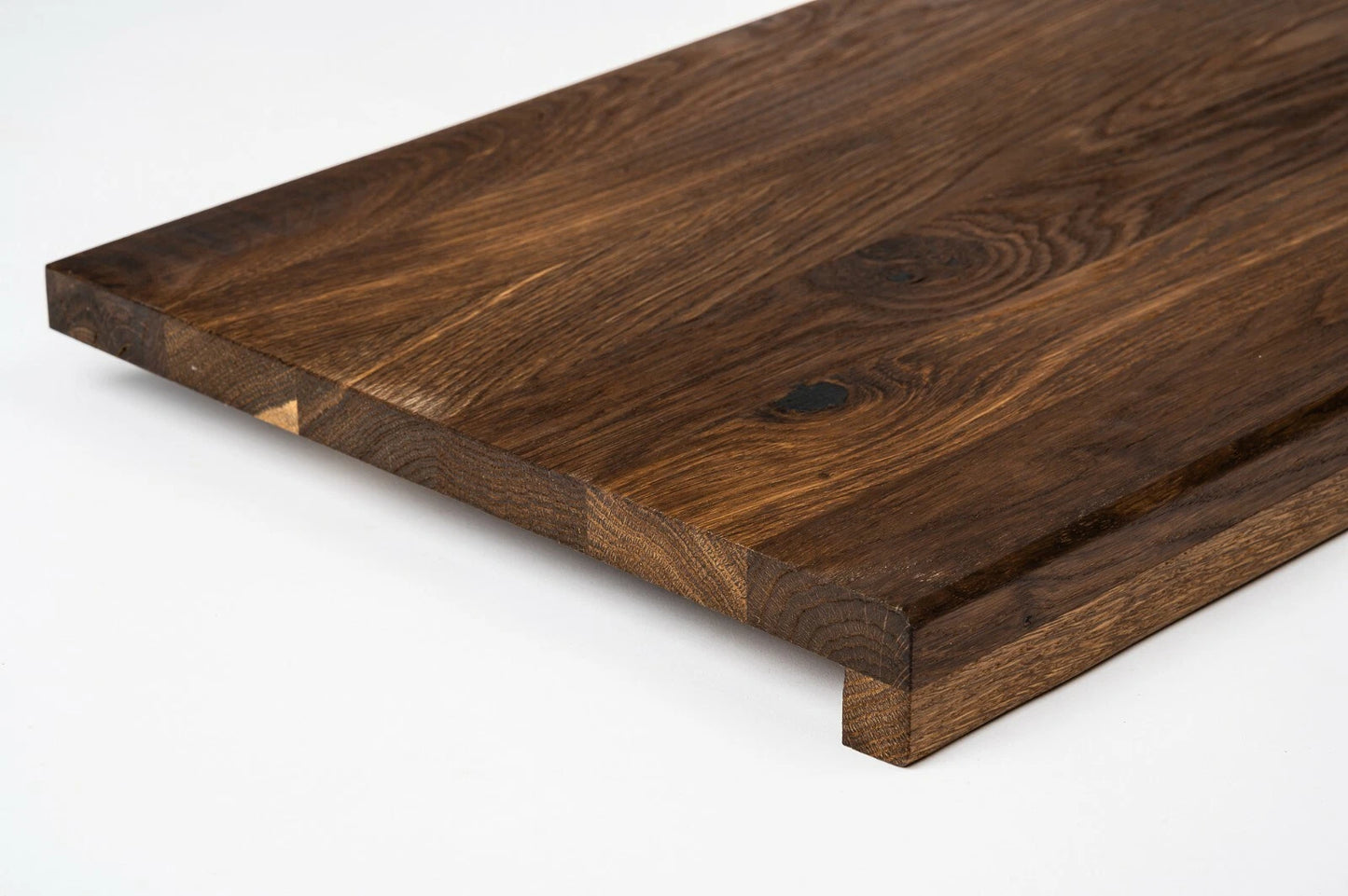 Stair tread Windowsill with overhang Smoked Oak Rustic, full stave lamellas, 26 mm, Naturally oiled