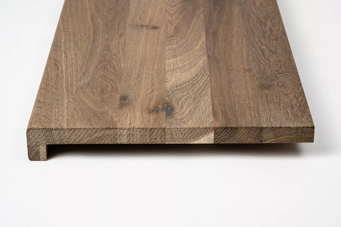 Stair tread Windowsill with overhang Smoked Oak Rustic, full stave lamellas, 26 mm, Hard wax oil nature white