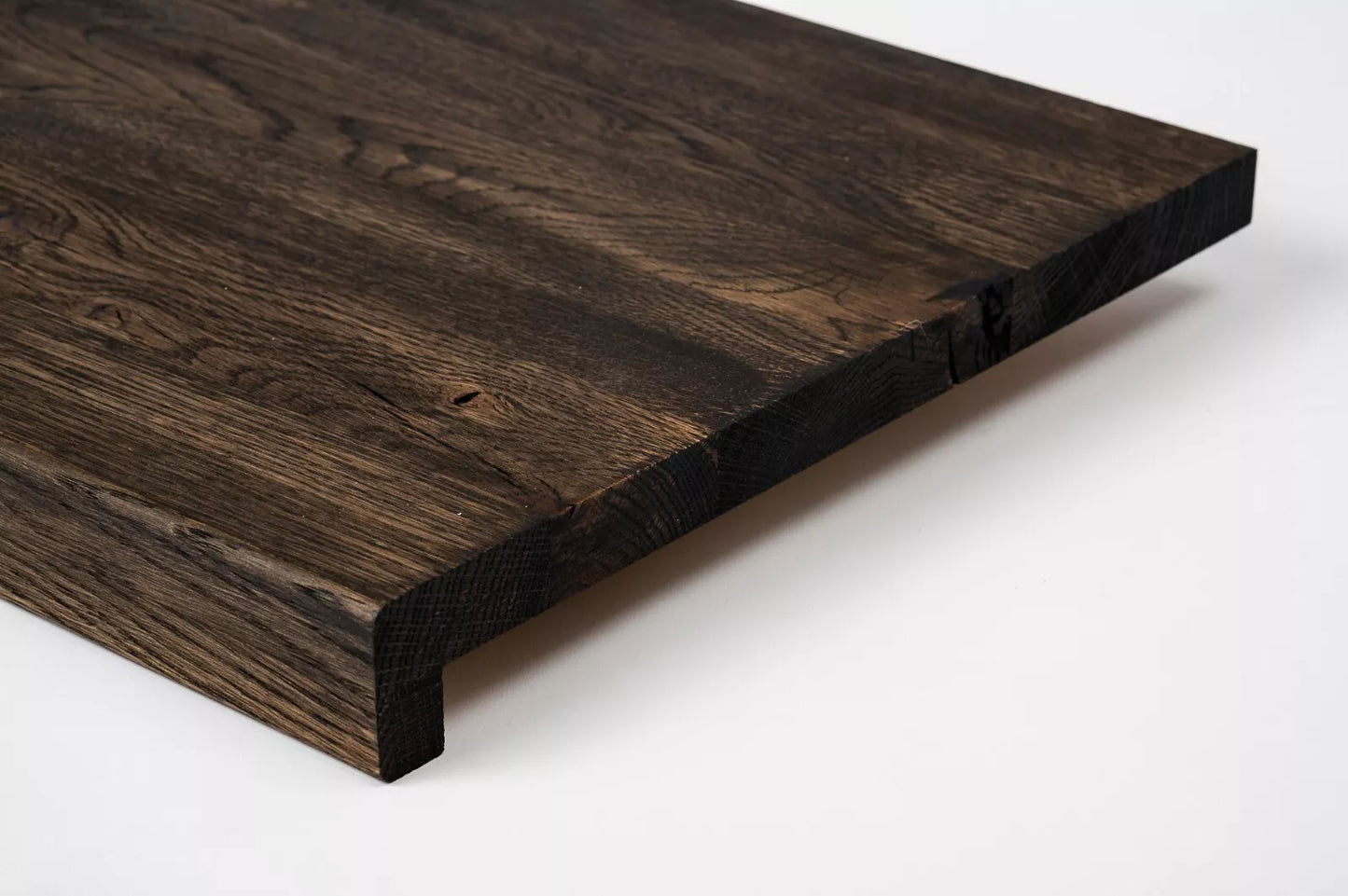 Stair tread Windowsill with overhang Oak Rustic, full stave lamellas, 20 mm, Black oil