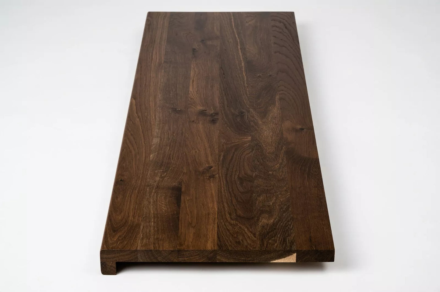 Stair tread Windowsill with overhang Smoked Oak Rustic, full stave lamellas, 26 mm, Matte lacquered