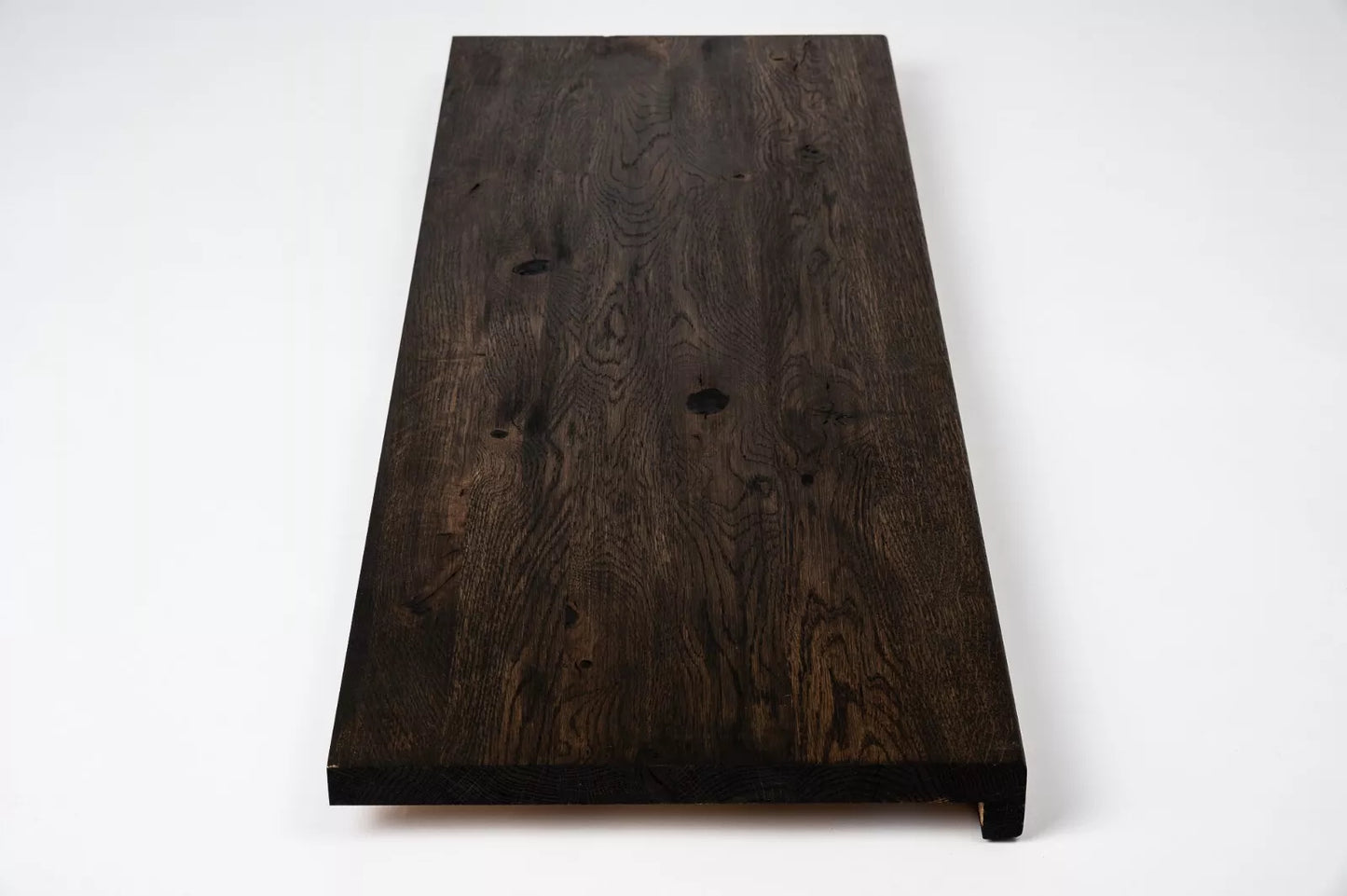 Stair tread Windowsill with overhang Oak Rustic, full stave lamellas, 20 mm, Black oil