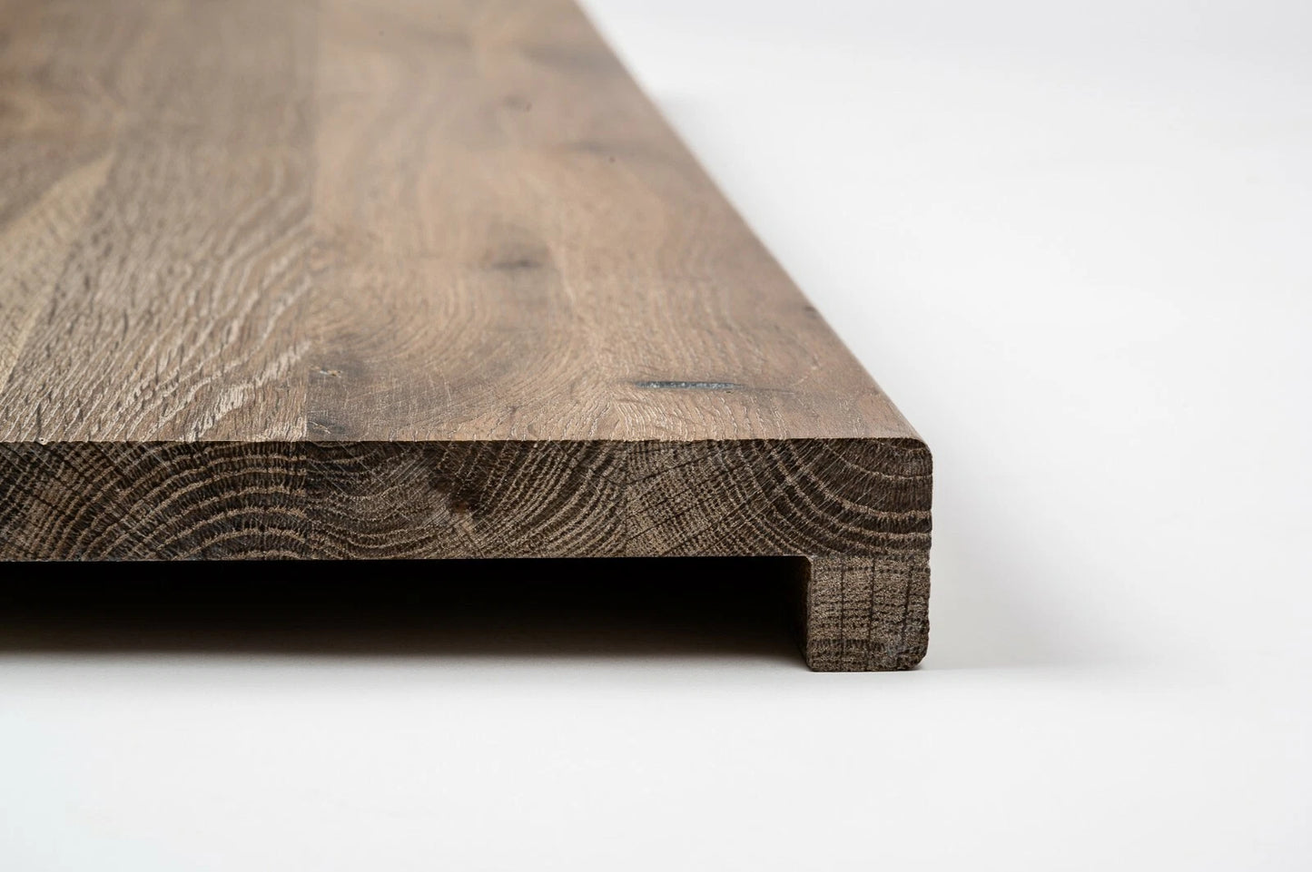 Stair tread Windowsill with overhang Smoked Oak Rustic, full stave lamellas, 20 mm, White oil