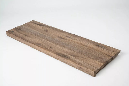 Stair tread Windowsill with overhang Smoked Oak Rustic, full stave lamellas, 26 mm, White oil