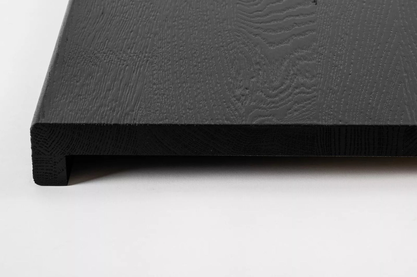 Stair tread Windowsill with overhang Oak A/B, full stave lamellas, 20 mm, Brushed, Graphite black lacquered (RAL9011)