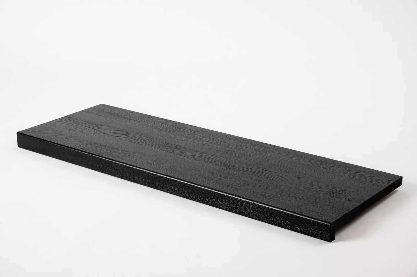 Stair tread Windowsill with overhang Oak A/B, full stave lamellas, 20 mm, Brushed, Graphite black lacquered (RAL9011)