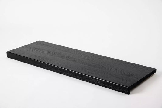 Stair tread Windowsill with overhang Oak A/B, full stave lamellas, 20 mm, Brushed, Graphite black lacquered (RAL9011)