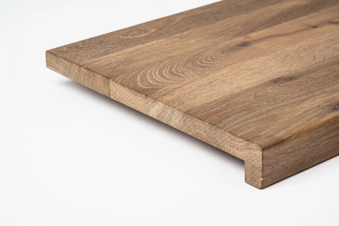 Stair tread Windowsill with overhang Smoked Oak Rustic, full stave lamellas, 26 mm, Hard wax oil nature white