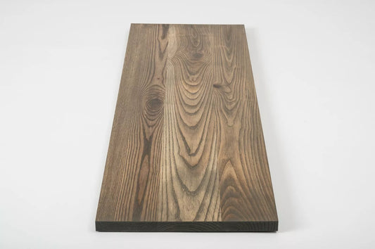 Shelf Stair tread Risers Windowsill Ash Rustic, full stave lamellas, 20 mm, Graphite oil