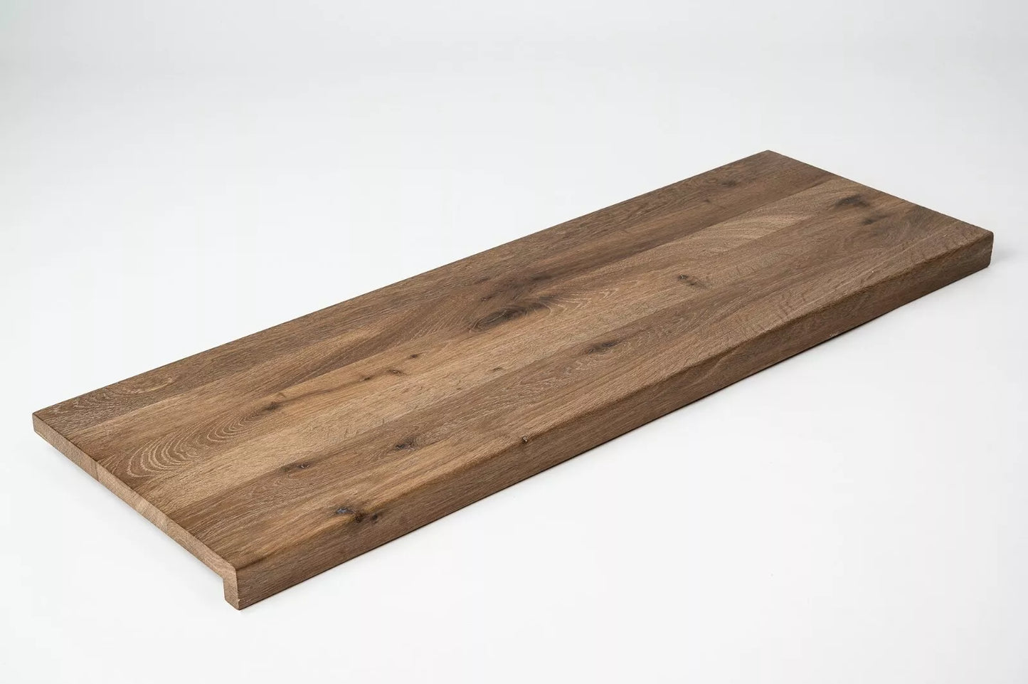 Stair tread Windowsill with overhang Smoked Oak Rustic, full stave lamellas, 26 mm, Hard wax oil nature white