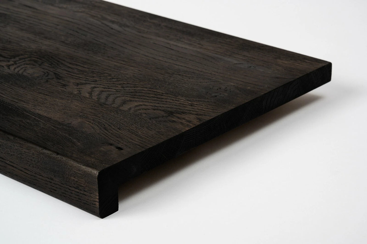 Stair tread Windowsill with overhang Smoked Oak Rustic, full stave lamellas, 26 mm, Black oil