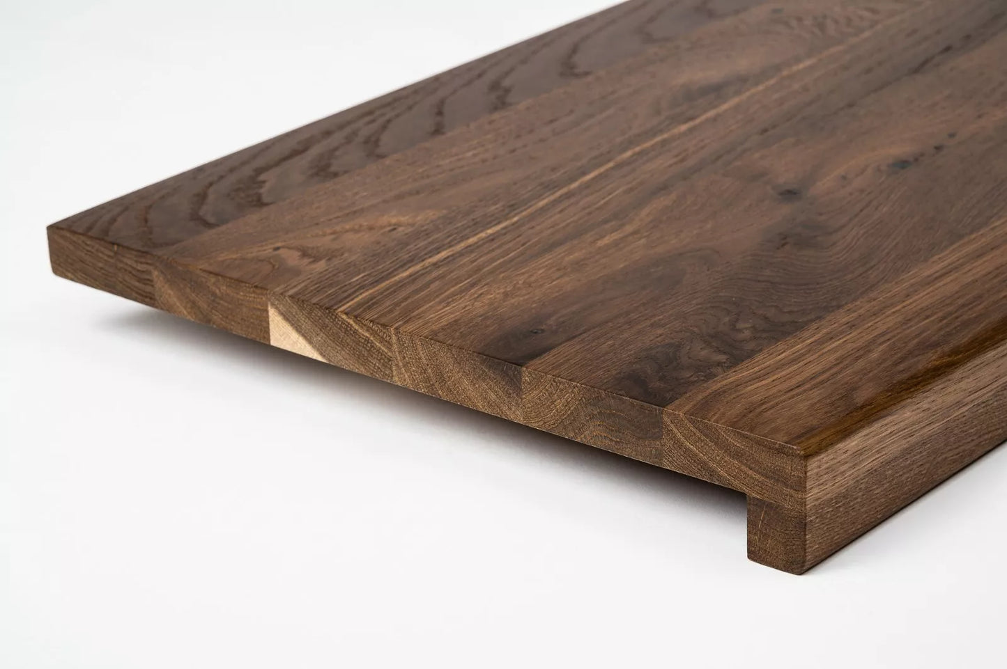 Stair tread Windowsill with overhang Smoked Oak Rustic, full stave lamellas, 26 mm, Matte lacquered