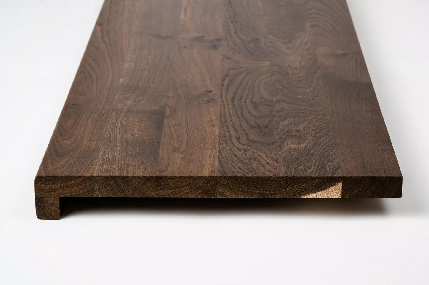 Stair tread Windowsill with overhang Smoked Oak Rustic, full stave lamellas, 26 mm, Matte lacquered