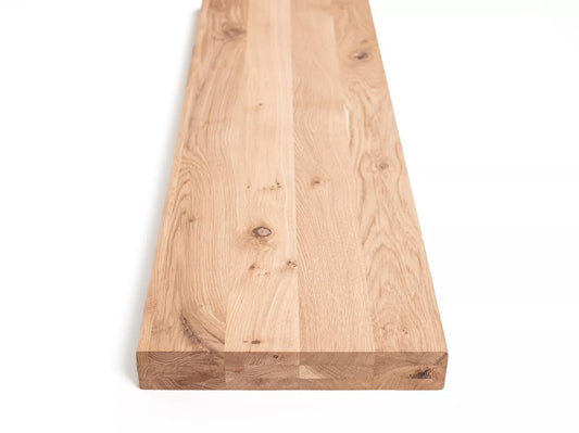 Shelf Stair tread Risers Windowsill Oak Rustic, full stave lamellas, 52 mm, 3-layer, Hard wax oil nature white