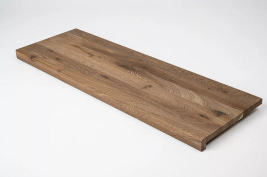 Stair tread Windowsill with overhang Smoked Oak Rustic, full stave lamellas, 26 mm, Hard wax oil nature white