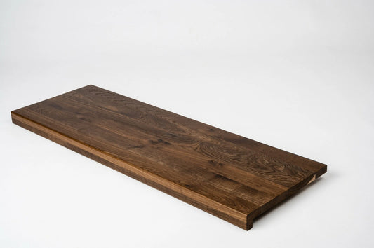 Stair tread Windowsill with overhang Smoked Oak Rustic, full stave lamellas, 26 mm, Hard wax oil natur (colourless)