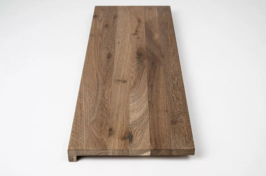 Stair tread Windowsill with overhang Smoked Oak Rustic, full stave lamellas, 26 mm, Hard wax oil nature white