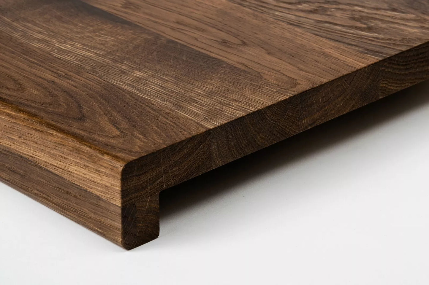Stair tread Windowsill with overhang Smoked Oak Rustic, full stave lamellas, 26 mm, Matte lacquered