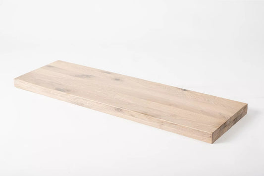 Shelf Stair tread Risers Windowsill Oak Rustic, full stave lamellas, 40 mm, 2-layer, Chalked white oil