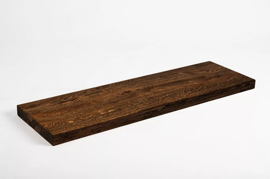 Shelf Stair tread Risers Windowsill Oak Rustic, full stave lamellas, 40 mm, 2-layer, Smoked oil