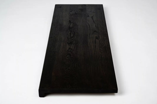 Stair tread Windowsill with overhang Smoked Oak Rustic, full stave lamellas, 26 mm, Black oil