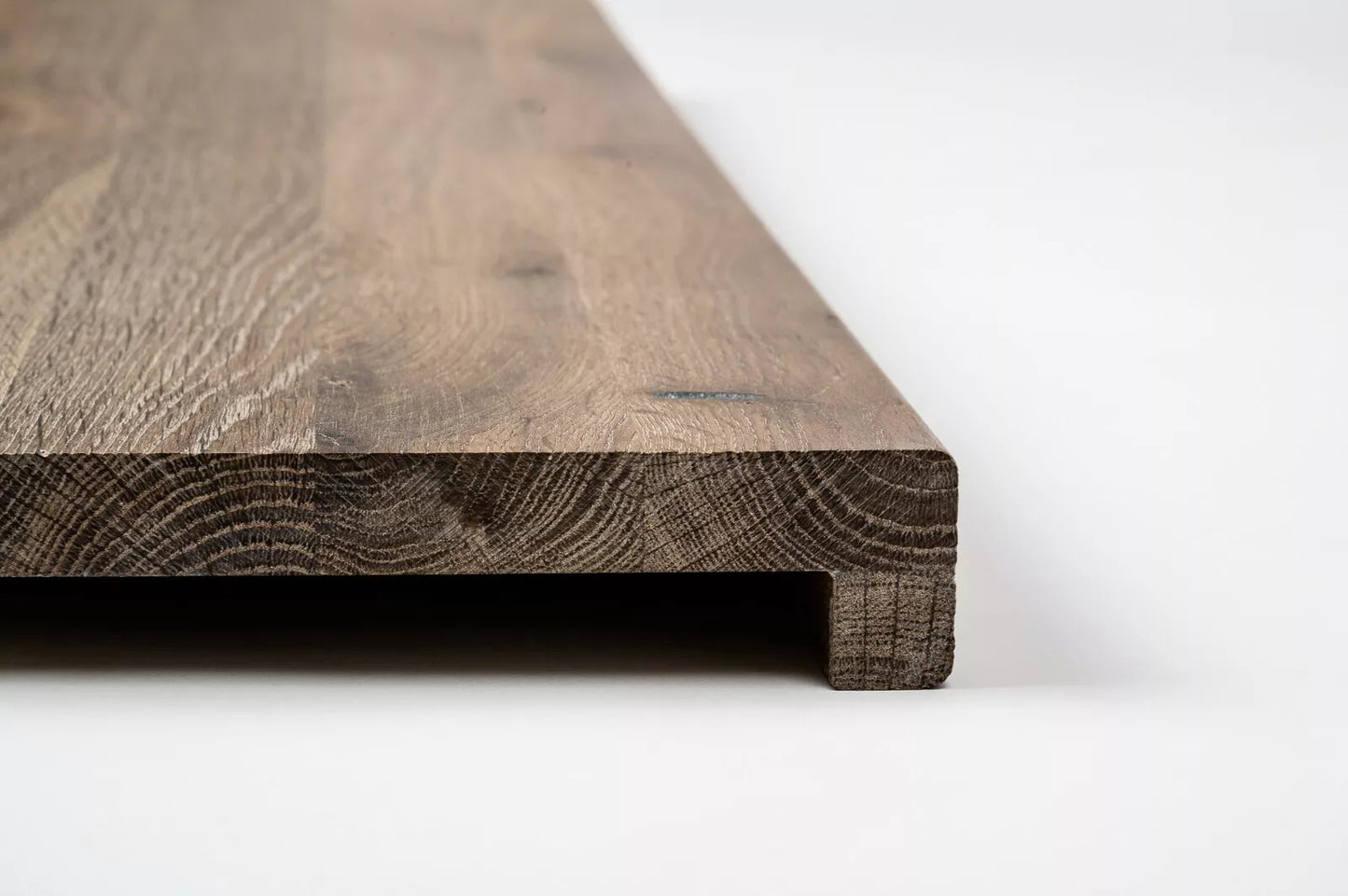 Stair tread Windowsill with overhang Smoked Oak Rustic, full stave lamellas, 26 mm, White oil