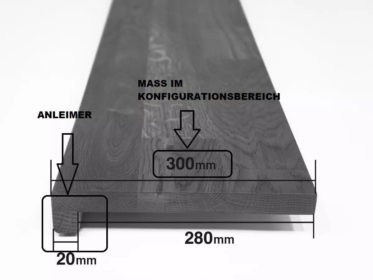 Stair tread Windowsill with overhang Smoked Oak Rustic, full stave lamellas, 20 mm, Matte lacquered