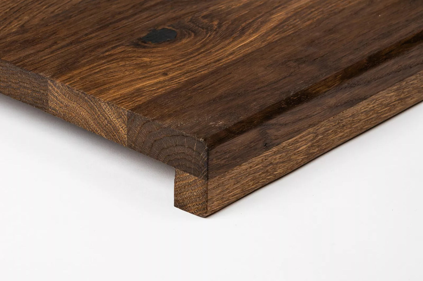 Stair tread Windowsill with overhang Smoked Oak Rustic, full stave lamellas, 26 mm, Naturally oiled