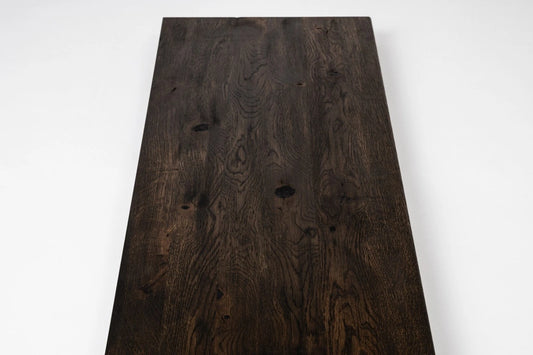 Shelf Stair tread Risers Windowsill Oak Rustic, full stave lamellas, 40 mm, 2-layer, Black oil