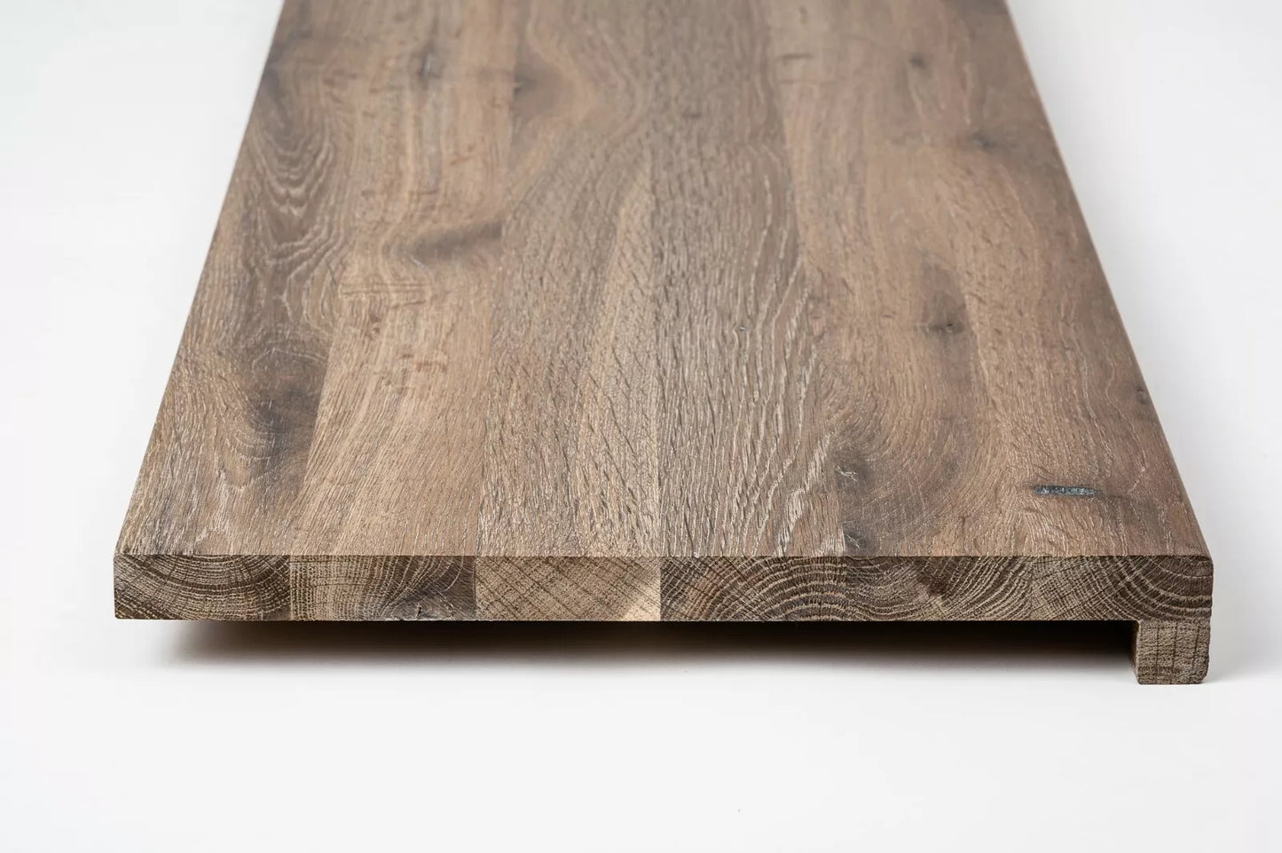 Stair tread Windowsill with overhang Smoked Oak Rustic, full stave lamellas, 26 mm, White oil
