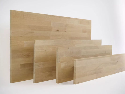 Solid edge glued panel DIY Steamed Beech A/B, finger jointed lamellas with fixed width, 19 mm