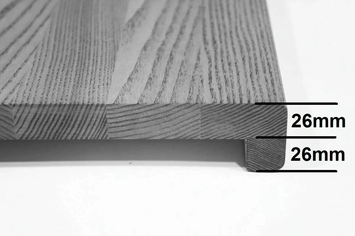 Stair tread Windowsill with overhang Smoked Oak Rustic, full stave lamellas, 26 mm, Matte lacquered