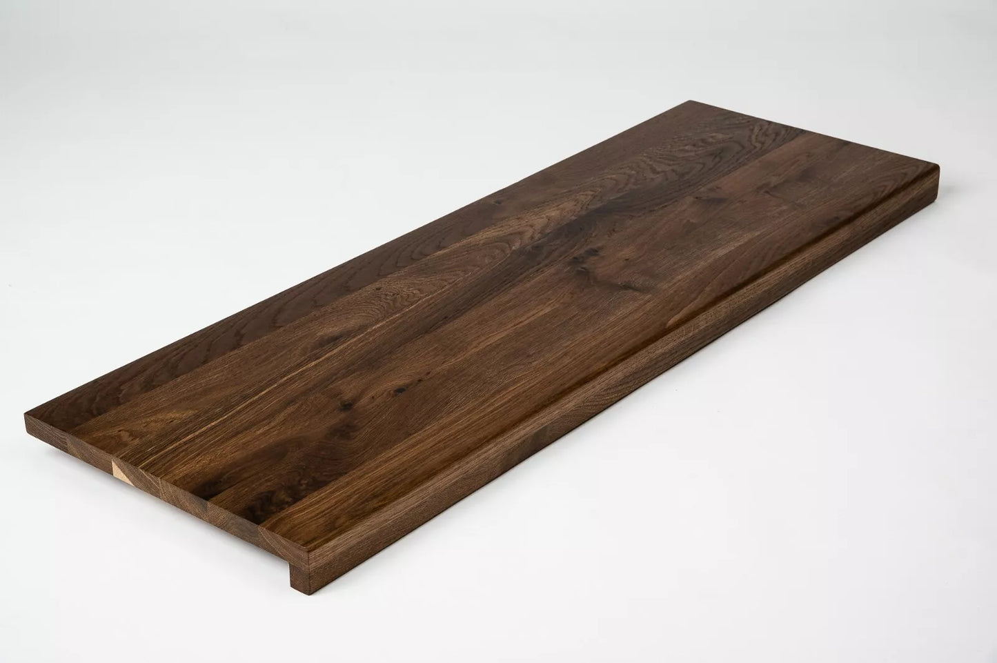 Stair tread Windowsill with overhang Smoked Oak Rustic, full stave lamellas, 26 mm, Matte lacquered