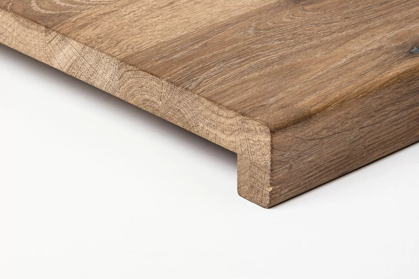 Stair tread Windowsill with overhang Smoked Oak Rustic, full stave lamellas, 26 mm, Hard wax oil nature white