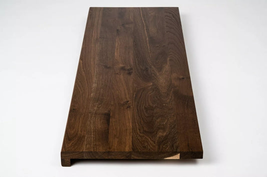 Stair tread Windowsill with overhang Smoked Oak Rustic, full stave lamellas, 26 mm, Matte lacquered