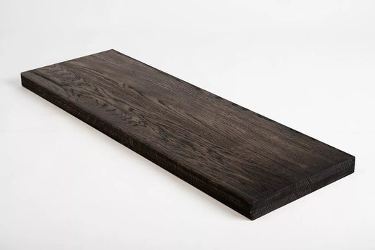 Shelf Stair tread Risers Windowsill Oak Rustic, full stave lamellas, 40 mm, 2-layer, Black oil
