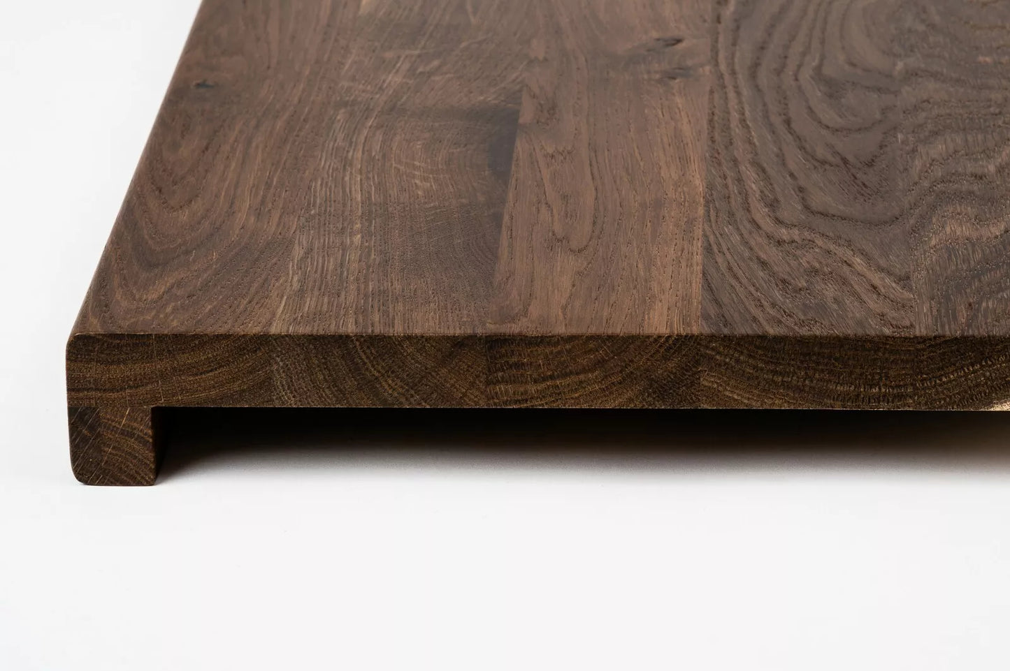 Stair tread Windowsill with overhang Smoked Oak Rustic, full stave lamellas, 26 mm, Matte lacquered