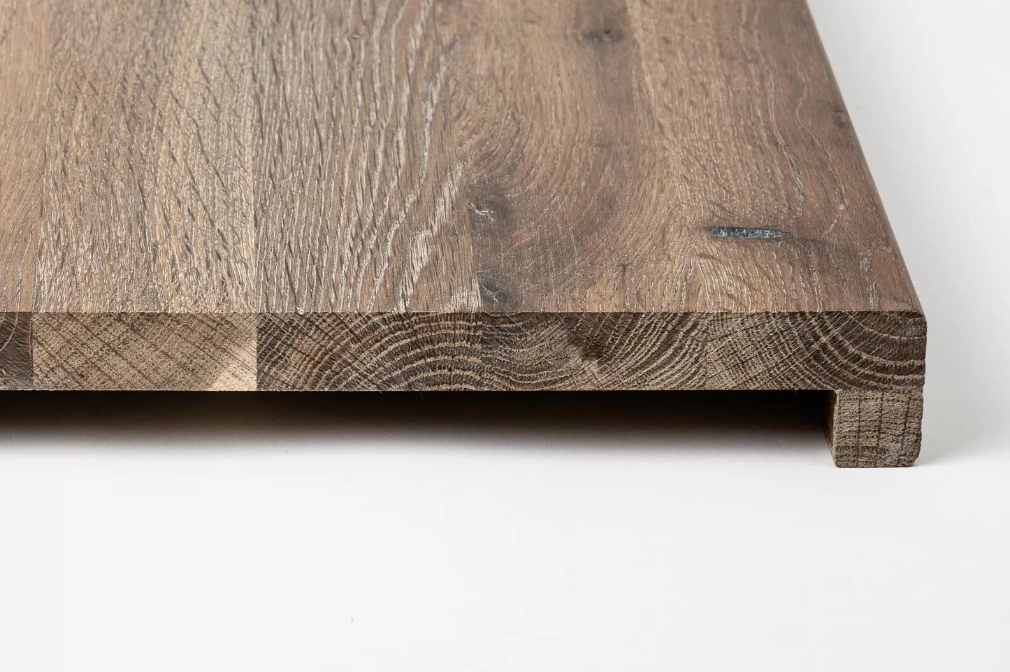 Stair tread Windowsill with overhang Smoked Oak Rustic, full stave lamellas, 26 mm, White oil