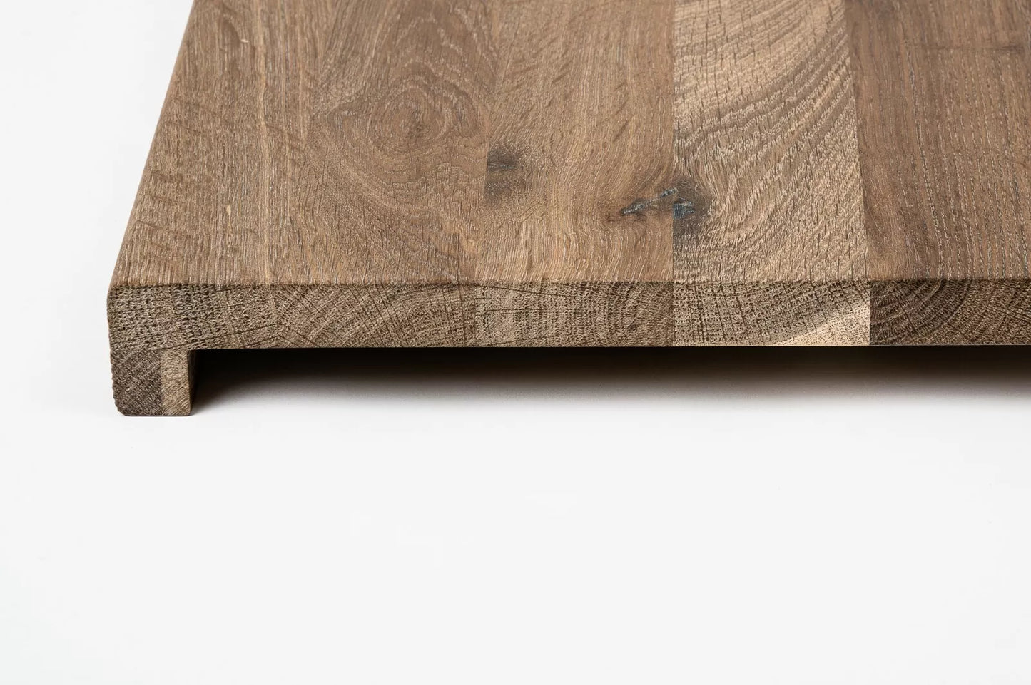 Stair tread Windowsill with overhang Smoked Oak Rustic, full stave lamellas, 26 mm, Hard wax oil nature white