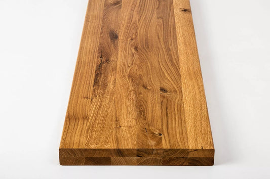 Shelf Stair tread Risers Windowsill Oak Rustic, full stave lamellas, 40 mm, 2-layer, Naturally oiled