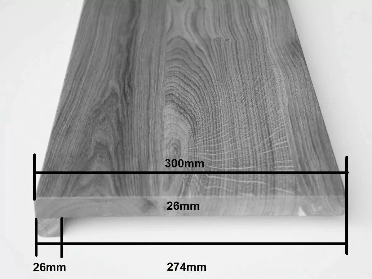 Stair tread Windowsill with overhang Smoked Oak Rustic, full stave lamellas, 26 mm, Black oil