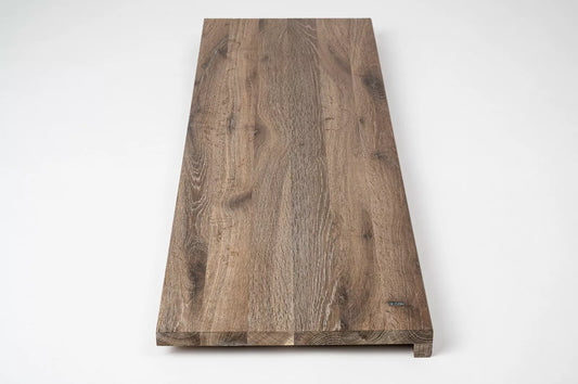 Stair tread Windowsill with overhang Smoked Oak Rustic, full stave lamellas, 26 mm, White oil