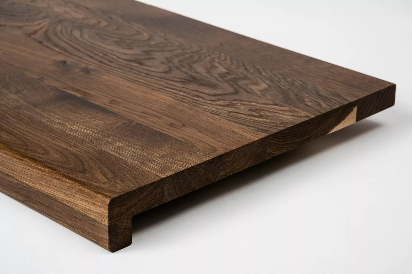 Stair tread Windowsill with overhang Smoked Oak Rustic, full stave lamellas, 26 mm, Matte lacquered