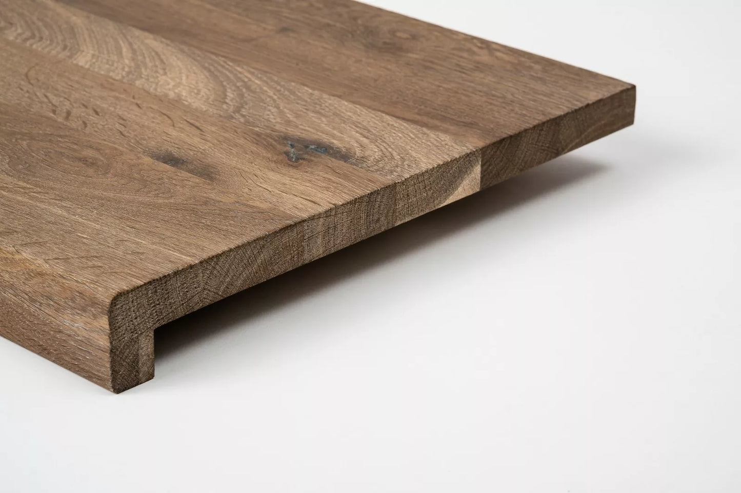 Stair tread Windowsill with overhang Smoked Oak Rustic, full stave lamellas, 26 mm, Hard wax oil nature white