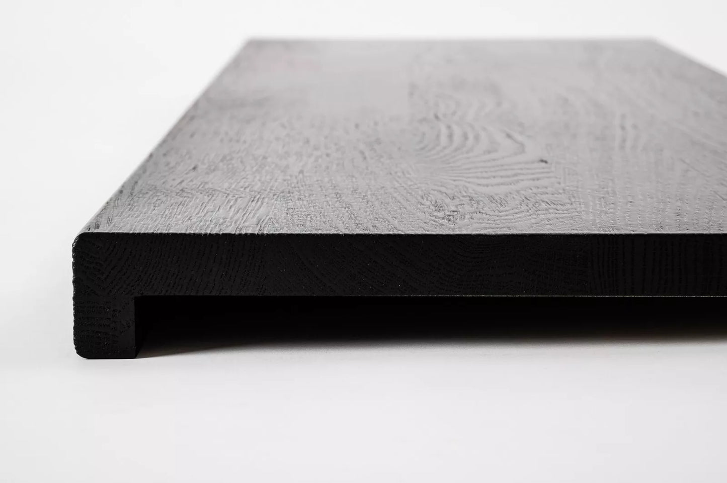 Stair tread Windowsill with overhang Oak A/B, full stave lamellas, 20 mm, Brushed, Graphite black lacquered (RAL9011)