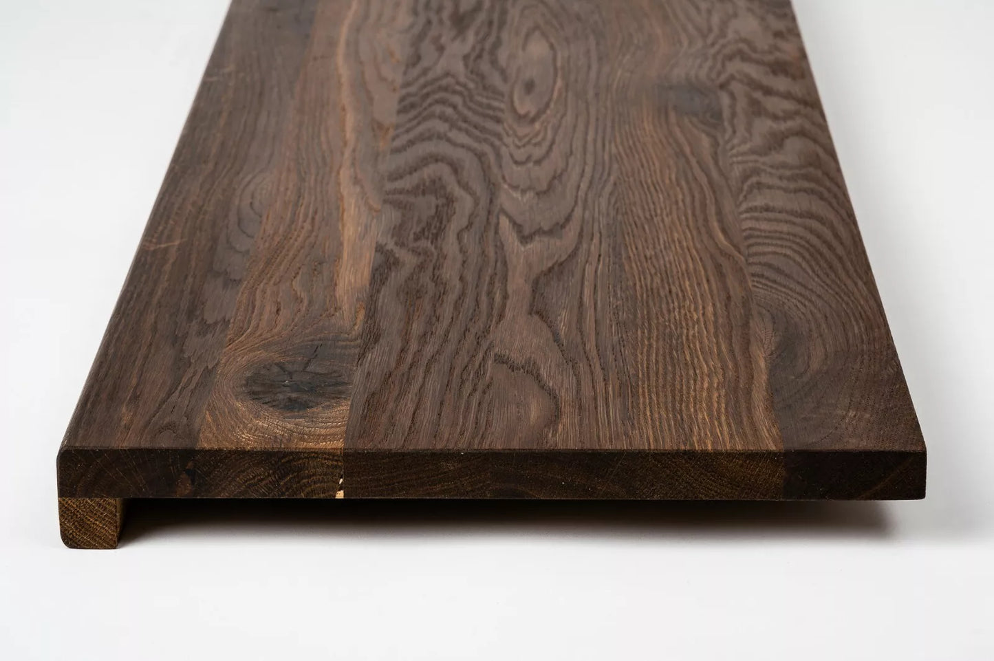 Stair tread Windowsill with overhang Smoked Oak Rustic, full stave lamellas, 26 mm, Naturally oiled