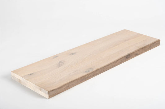 Shelf Stair tread Risers Windowsill Oak Rustic, full stave lamellas, 40 mm, 2-layer, Chalked white oil