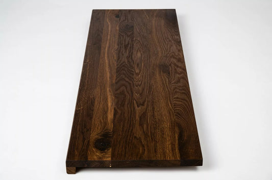 Stair tread Windowsill with overhang Smoked Oak Rustic, full stave lamellas, 26 mm, Naturally oiled