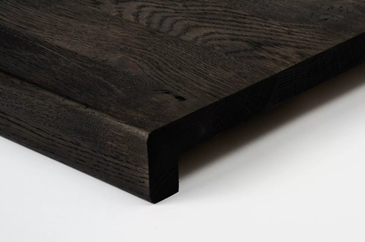 Stair tread Windowsill with overhang Smoked Oak Rustic, full stave lamellas, 26 mm, Black oil